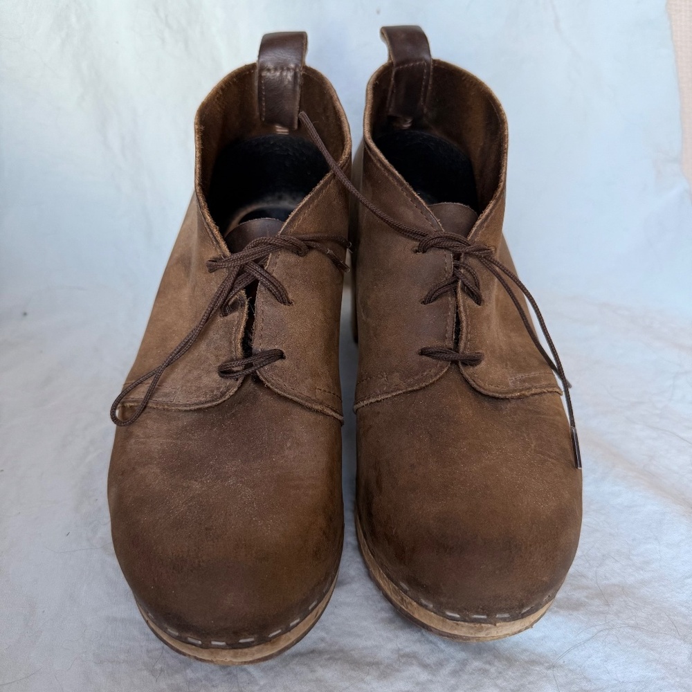 Sandgrens Sweden Chukka High Heel Clog Lace-Up Nubuck Wood Heel Size 38 - Picture 2 of 7